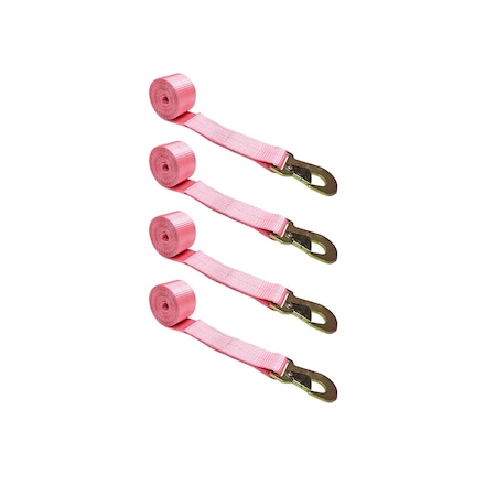 Tie 4 Safe 2" x 10' Wheel Lasso Lift Strap w/ Flat Snap Hook Tow Dolly Pink, 4PK TWS21-2510-M3-PK-C-4